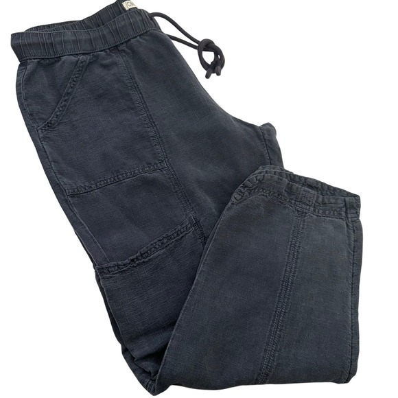 C&C California Pants - C&C California Cargo Pants Womens Large Navy Blue Linen Blend Cropped Jogger
